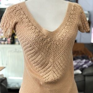 Michael Kors Peach V-Neck Crocheted Top